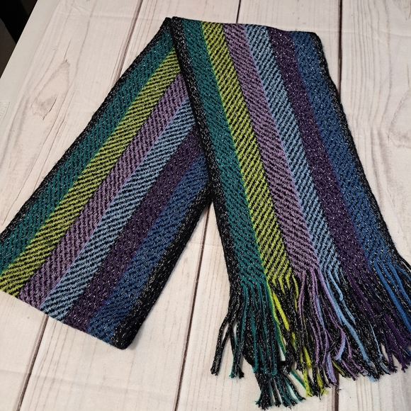 CEJON Shimmering Striped Scarf With Fringe - Picture 1 of 7